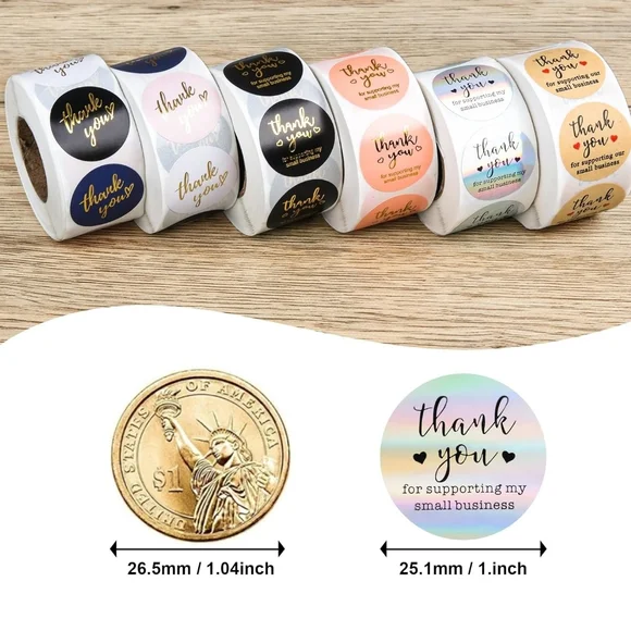 Package Thank You Stickers 1 Roll 500 Stickers - (RANDOM) - Picture 2 of 4